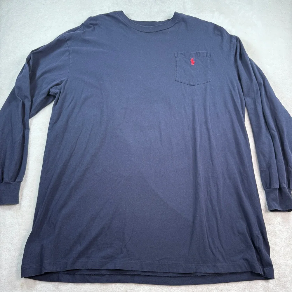 Polo Ralph Lauren Mens XLT Navy Blue Long Sleeve Pocket T-Shirt‎ Red Pony Cotton